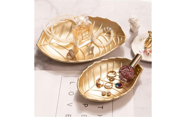 3 Pack Gold Metal Leaf Fruit Plate Jewelry - Image 3