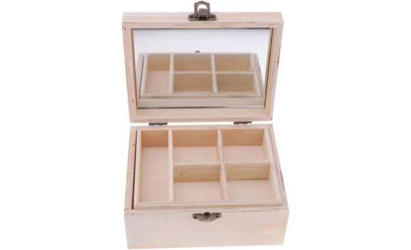 JSEIAJB Mirrored Makeup Organizer Plain Wooden Storage Box