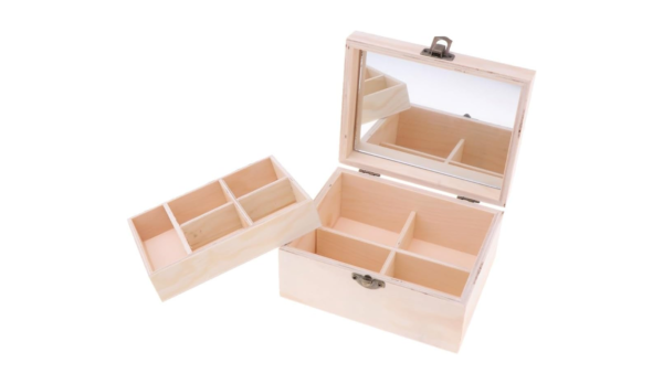 JSEIAJB Mirrored Makeup Organizer Plain Wooden Storage Box - Image 3